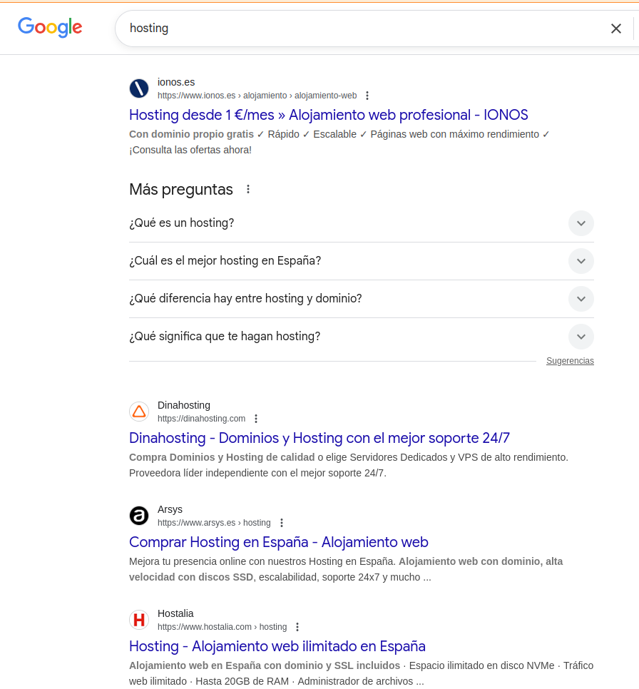 Búsquedad de Hosting