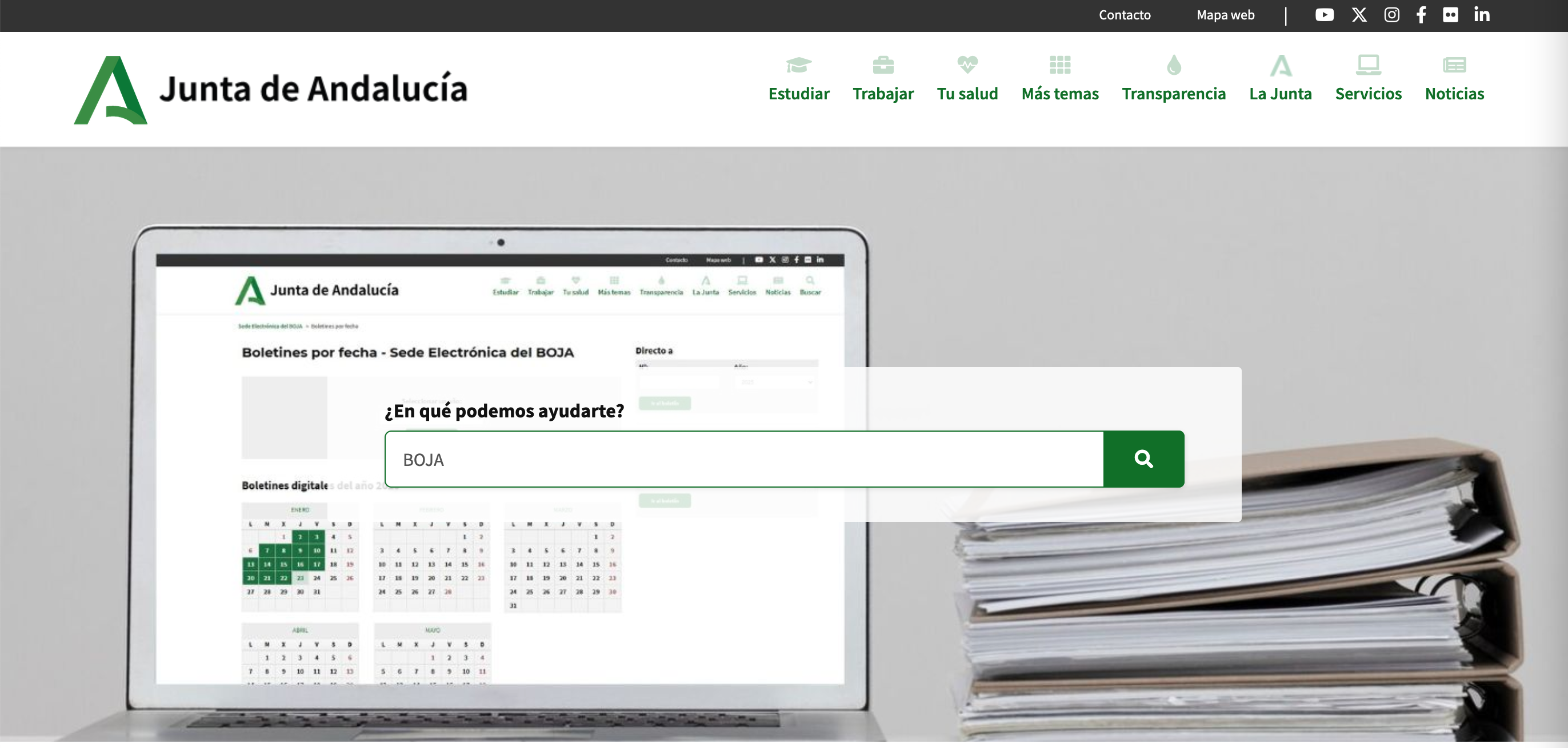 Página de Inicio de la Web de la Administación Electrónica en Andalucía