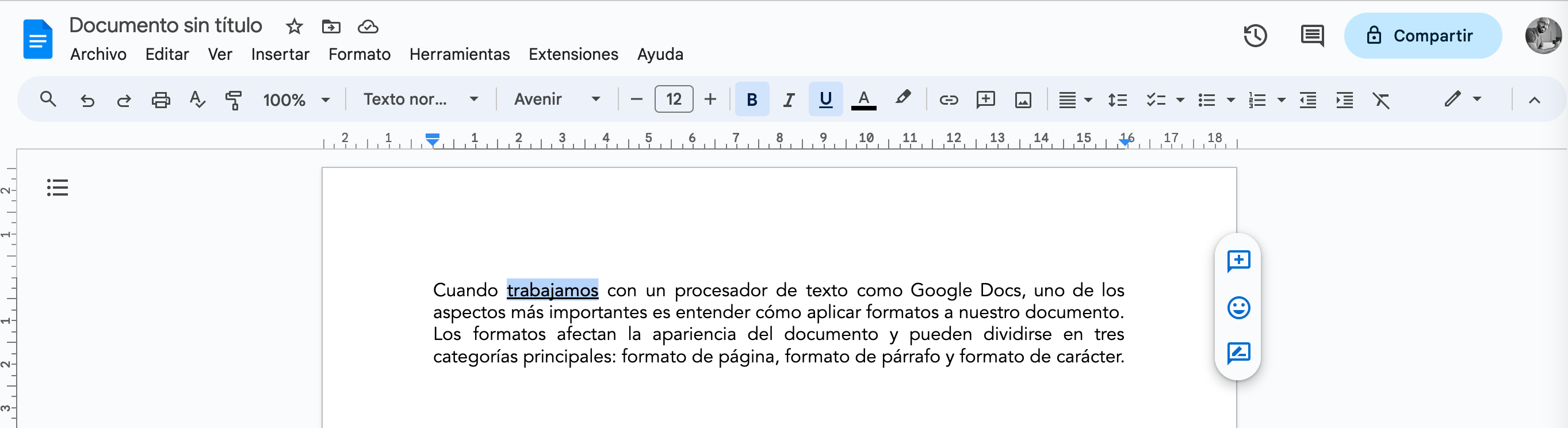 Formato de carácter